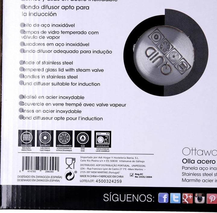 Quid Ottawa Kochtopf, Edelstahl, Deckel, 24 cm, 8 l, Edelstahl, geeignet für Glaskeramik, induktions