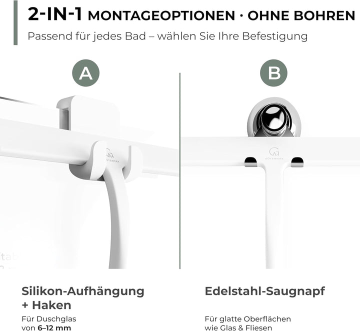GÜTEWERK Duschabzieher Set, Silikon Abzieher Dusche, Hygienisches Bad Zubehör, Glasabzieher mit Saug