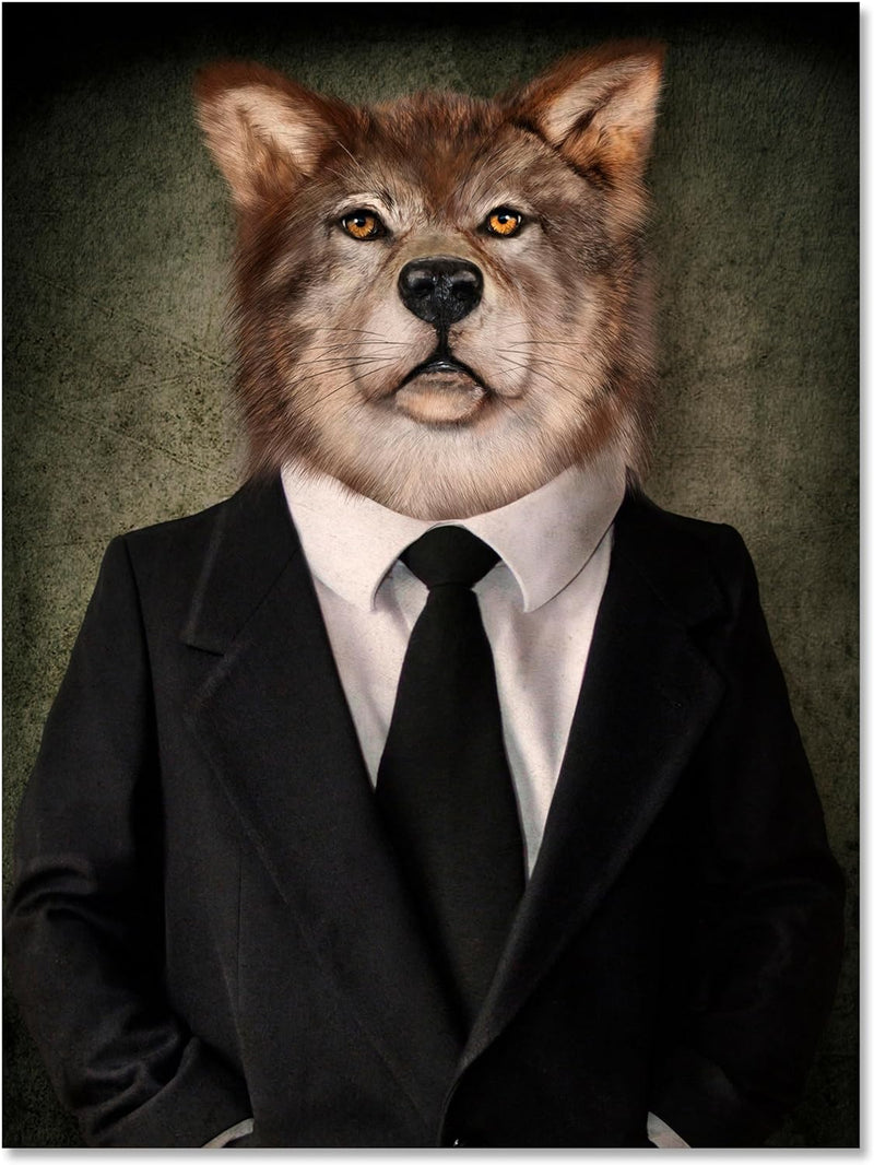 wandmotiv24 Leinwand-Bild Wallstreet Wolf, Grösse 60x45cm, Hochformat, Wandbilder, Dekoration Wohnzi