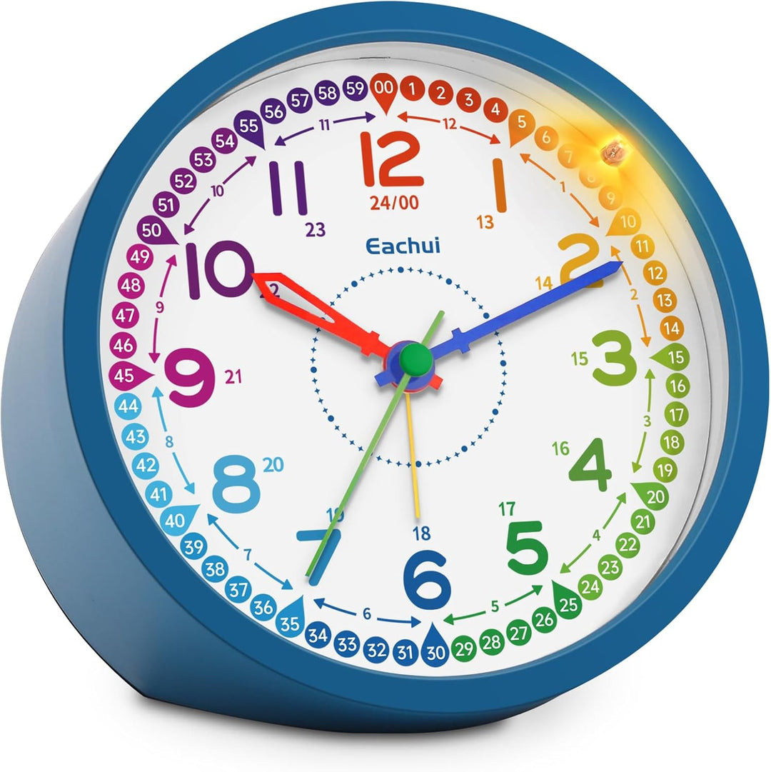 Eachui Analog Wecker Kinder ohne Ticken für Jungen und Mädchen - Lernwecker mit Nachtlicht, Snooze u