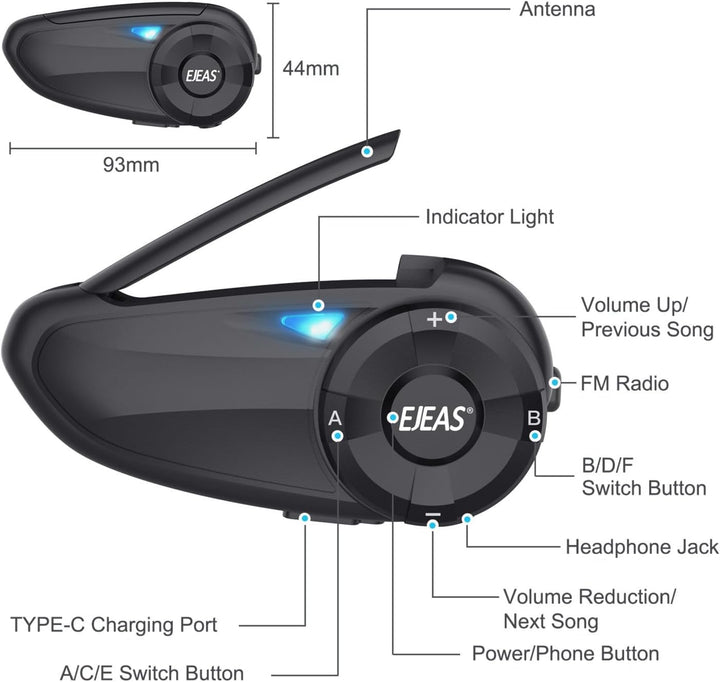 SolaMr Motorradhelm Headset BT5.1 Motorrad Wasserdichtes Intercom Kommunikationssystem Bluetooth Hea