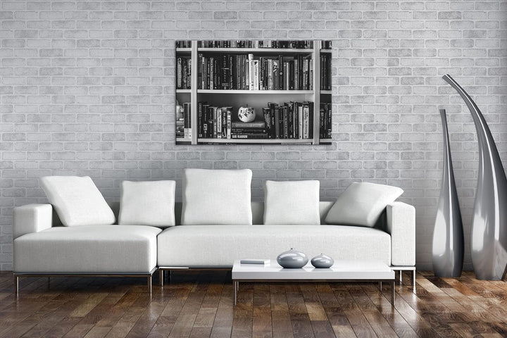 deyoli rand volles Bücherregal Format: 80x60 cm Effekt: Schwarz&amp;Weiss als Leinwandbild, Motiv fertig