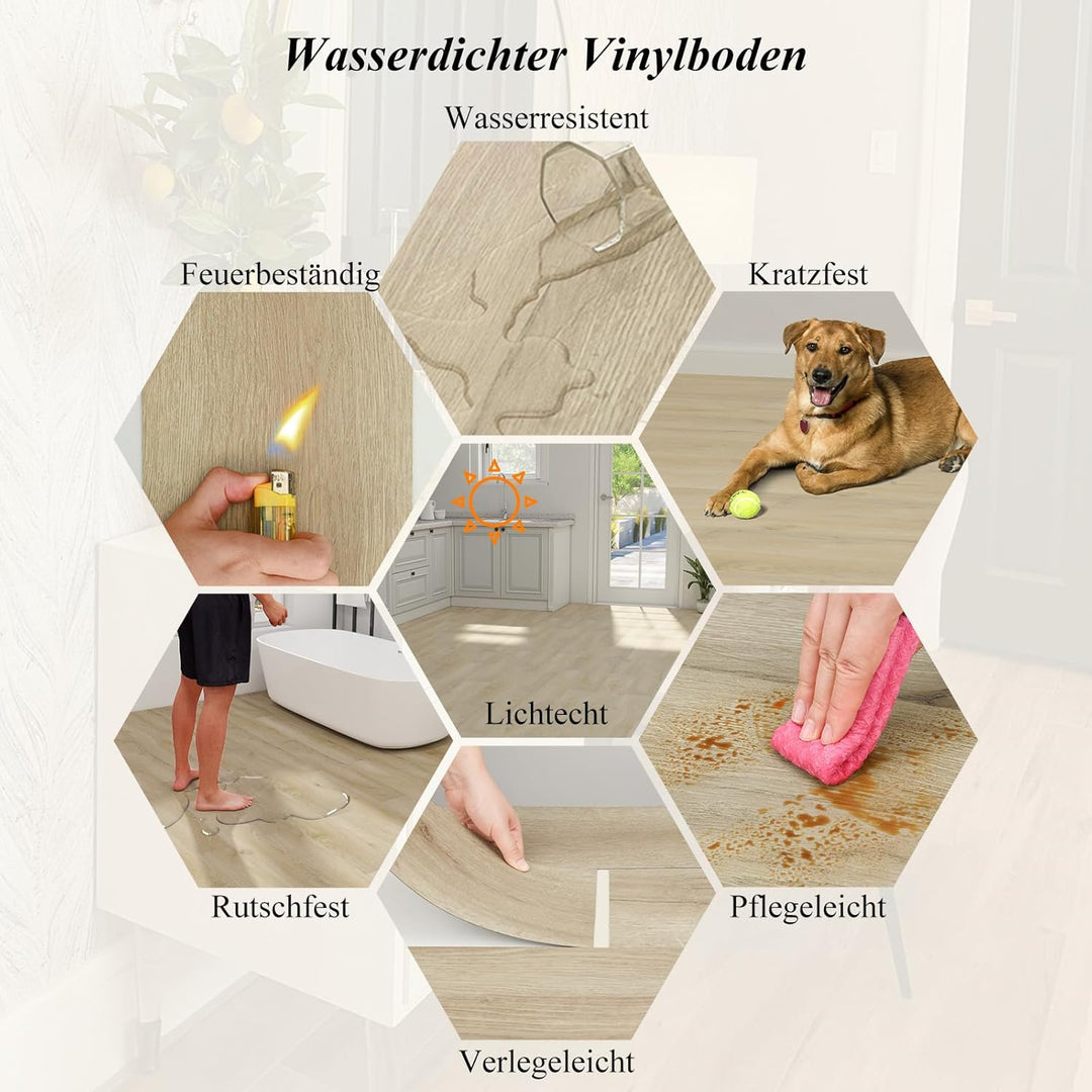 Mysflosy Vinylboden Selbstklebend, PVC Bodenbelag holzoptik wasserdicht, Natürliche Eichenfarbe 15,2