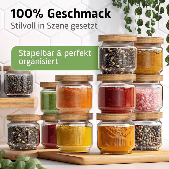 ElbFuchs® Gewürzgläser Set NEU | 6x 150ml [ LUFTDICHT & BPA-FREI ] Gewürzgläser rund mit Holzdeckel