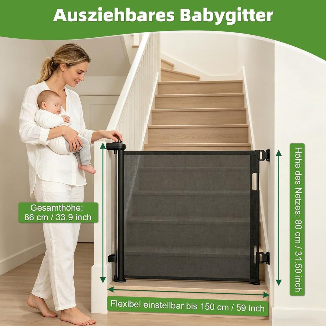 Dioxide Treppenschutzgitter Ausziehbar für Babys, 0-150 cm, Treppenschutzgitter für Kinder und Hunde