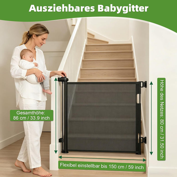 Dioxide Treppenschutzgitter Ausziehbar für Babys, 0-150 cm, Treppenschutzgitter für Kinder und Hunde