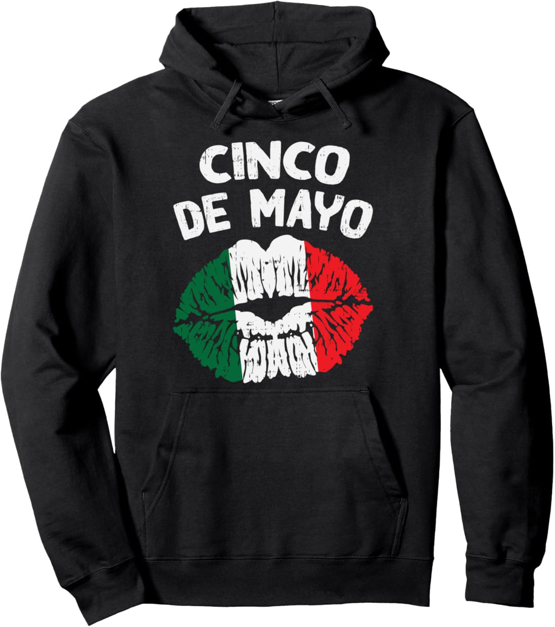 Cinco De Mayo Mexican Flag Kiss Lips Patriotic Women Pullover Hoodie