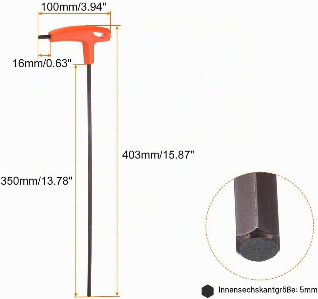 QUARKZMAN 2 Stück 5mm Innensechskantschlüssel T-Griff Schlüssel mit Flachkopf, Metrisch Länge 350mm