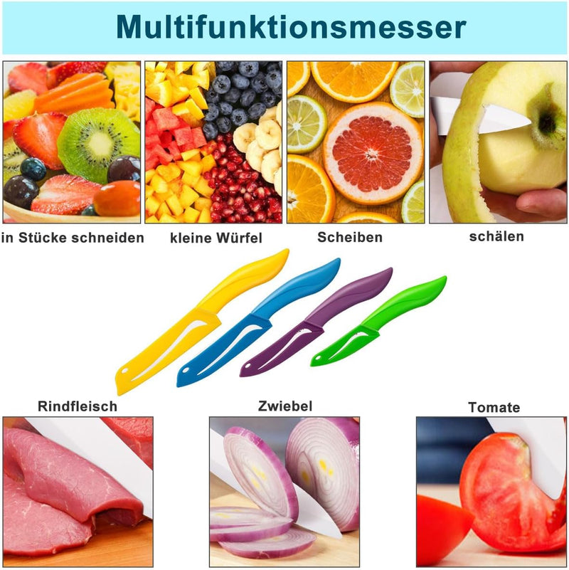 Keramikmesser Set 4 - Sehr scharf Gemüsemesser Gute Handhabung küchenmesser klein, Enthält ein 7.6cm