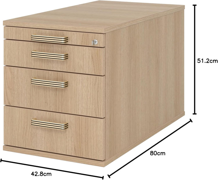 bümö Rollcontainer mit Schubladen, Container abschliessbar aus Holz in Eiche - Rollwagen für's Büro