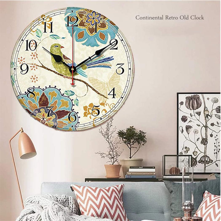 SWHONG Wanduhr, bunt, Shabby Chic, Vogel & Blumen, Nicht Ticking, für Wohnzimmer, Dekoration des Hau