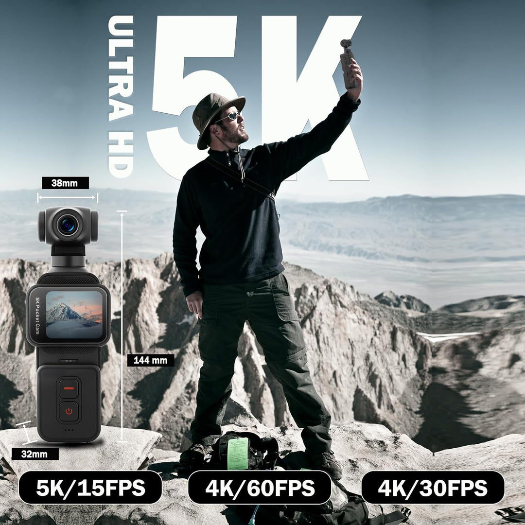 ydi 5K Bodycam Vlog Kamera mit Touchscreen, Körperkamera POV WLAN Pocket Action Cam mit Elektrisch 2