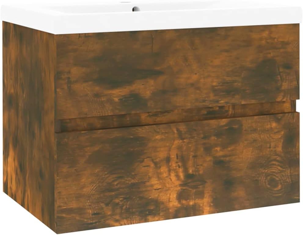 WIFESE Waschbeckenschrank mit Einbaubecken 61x39,5x18,5 cm Räuchereiche Holzwerkstoff Waschtischunte