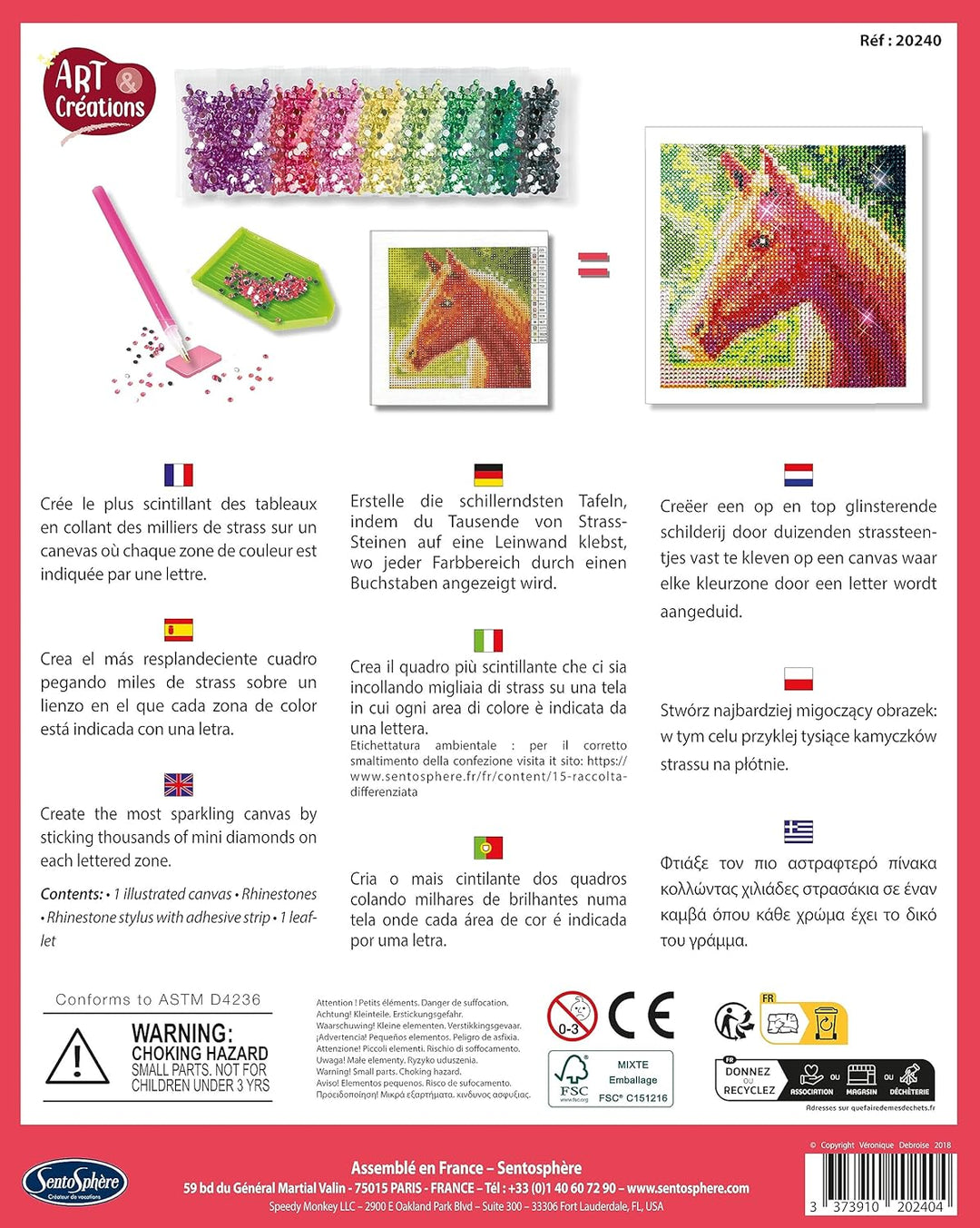 Sentosphère 3920240 Bastelset Strassstein-Bild, Motiv Pferd, Kreativ-Set, DIY für Kinder und Erwachs