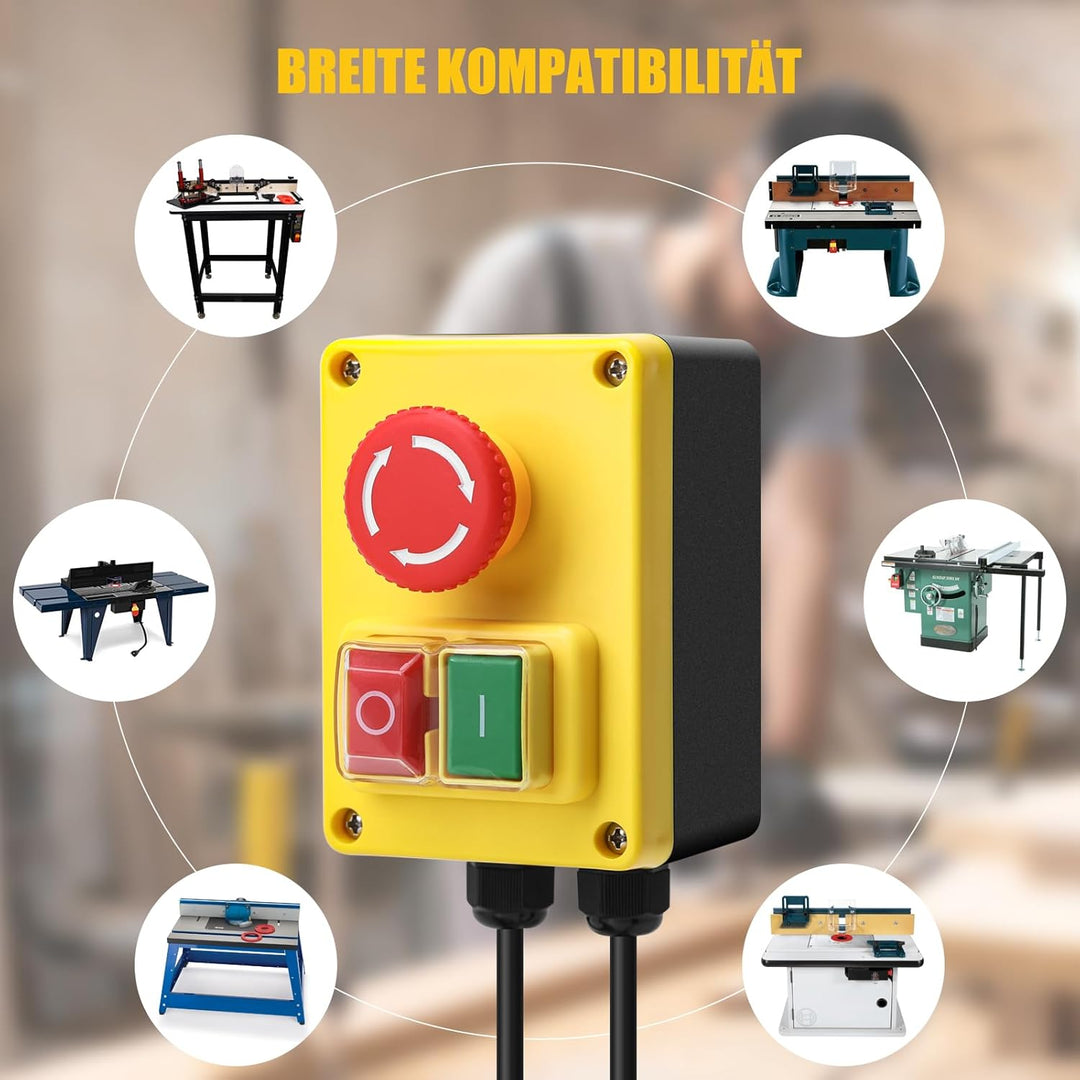 220V Einphasiger Ein Aus Schalter, Briidea Sicherheitsschalter mit Grossem Rotem Not-Aus-Knopf zum S