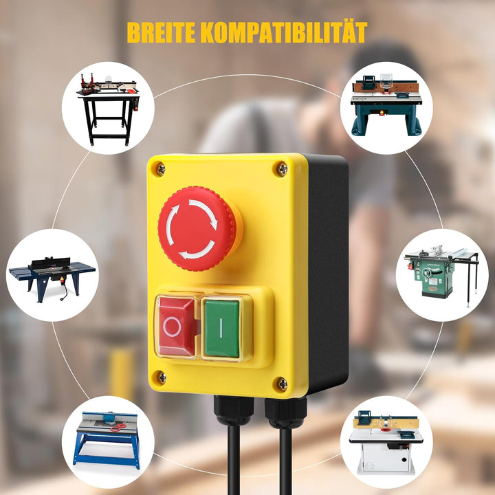 220V Einphasiger Ein Aus Schalter, Briidea Sicherheitsschalter mit Grossem Rotem Not-Aus-Knopf zum S