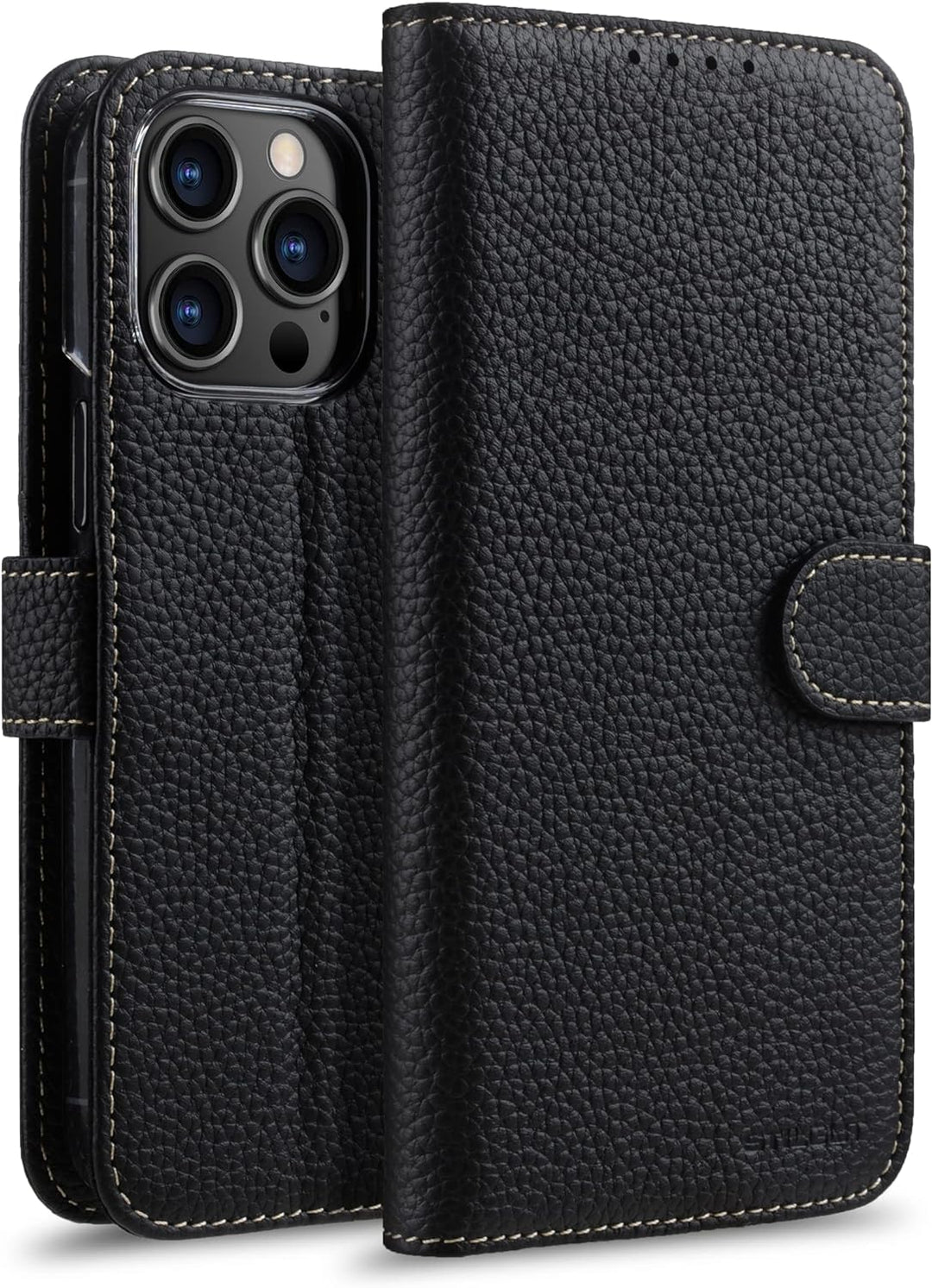 STILGUT Talis kompatibel mit iPhone 14 Plus (6.7") Hülle mit Kartenfach aus Leder, Flip Cover, Handy