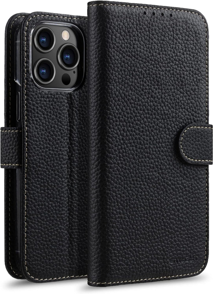 STILGUT Talis kompatibel mit iPhone 14 Plus (6.7") Hülle mit Kartenfach aus Leder, Flip Cover, Handy