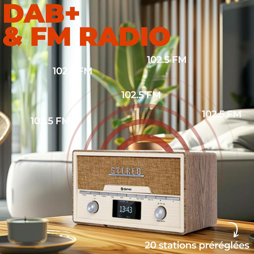 DENVER DAB+/UKW-Radio MDA-525LW, mit CD-Player, Retrostyle, hellbraun