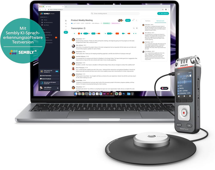 Philips DVT8115 VoiceTracer, Diktiergerät Aufnahmegerät, HiFi Meeting Mikrofon, hervorragende Meetin