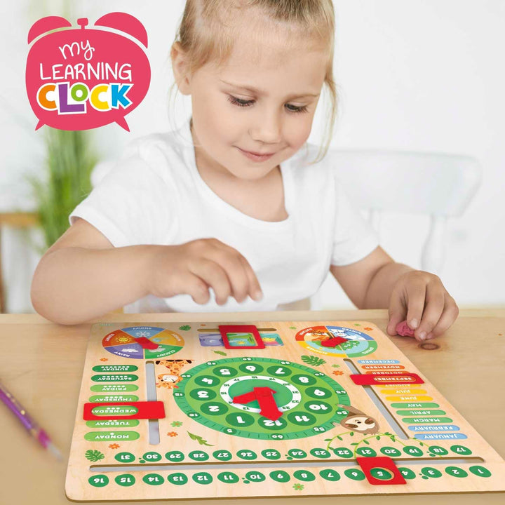 CRAZE My Learning Clock Animals – Lernuhr für Kinder aus Holz, Kalenderuhr zum Lernen für Kinder , L