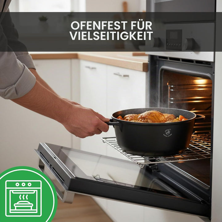 Royal Swiss Kochtopf, 24 cm, Schwarz, 4 l, Marmorbeschichtung, Glasdeckel, geeignet für Induktion &amp;