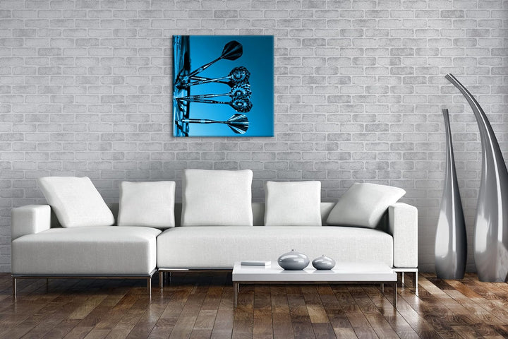 deyoli Darts auf Einer Dartscheibe Format: 70x70 Effekt: Monocrome Blau als Leinwandbild, Motiv fert