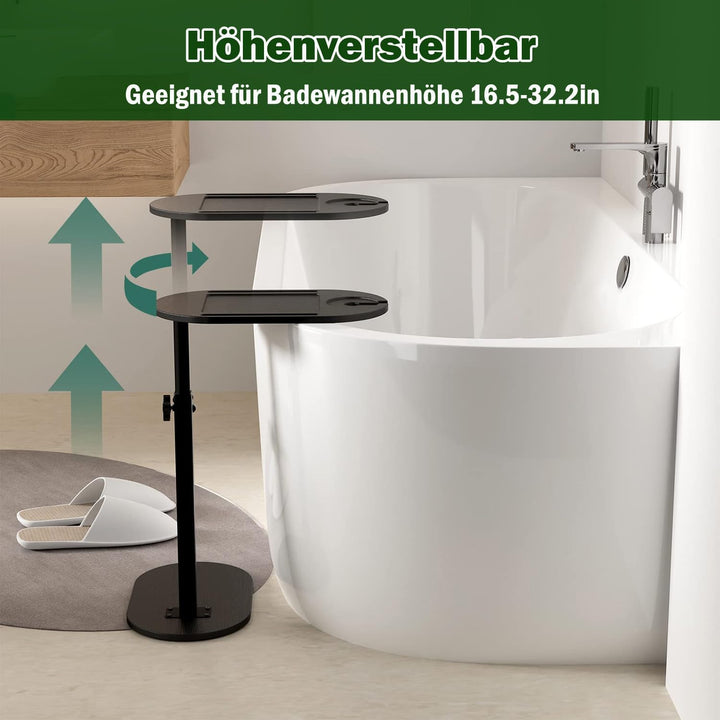 Beistelltisch C Form Sofatisch Höhenverstellbar (42-82cm), 360° Rotierend Bambus Beistelltische Holz