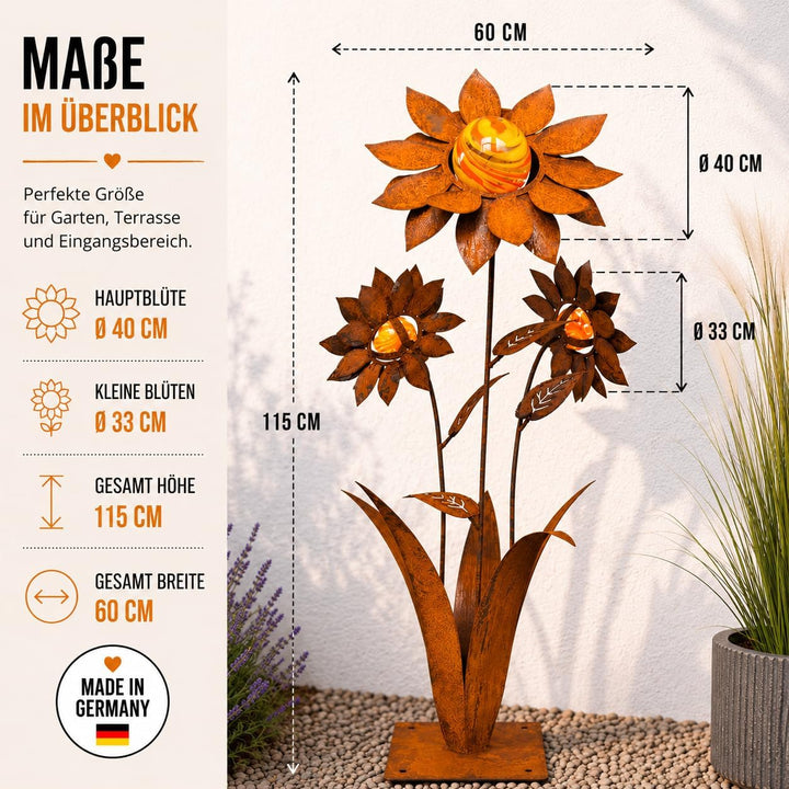 Terma Rost 3D Sonnenblume XXL Gartendeko rost Gartenfigur gross Metallfigur Garten Blumenstecker Dek