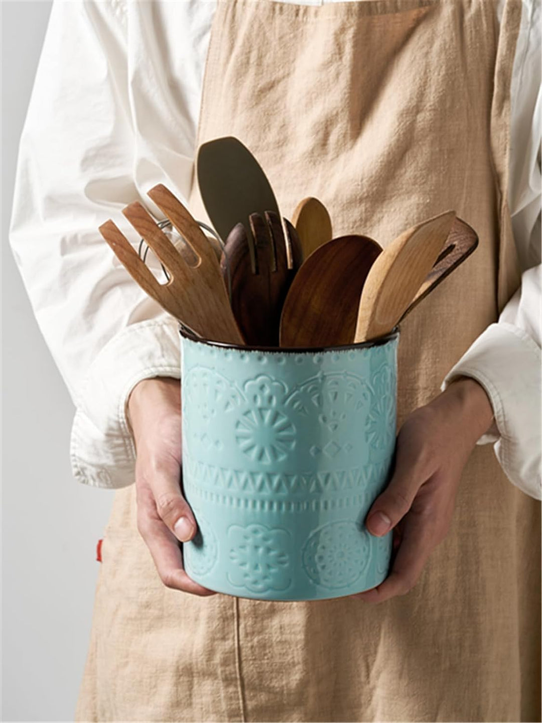 DOWAN Utensilienhalter Küche, 18,3 x 15,7cm Gross Küchenutensilienhalter, Romantische Relievo Kerami