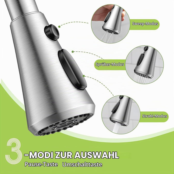 Hurran Flexibler Wasserhahn Küche mit 3 Sprühmodi, 360° Schwenkbare Küchenarmatur, Einhebelmischer a