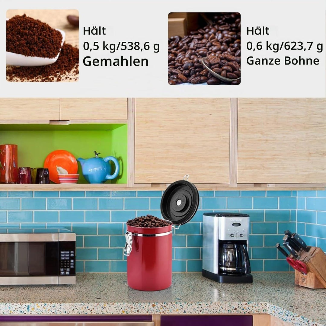 Jeffergarden Kaffeedose Luftdicht 1,8 L Edelstahl Grosser Behälter mit Auslassventil Luftdichter Kaf