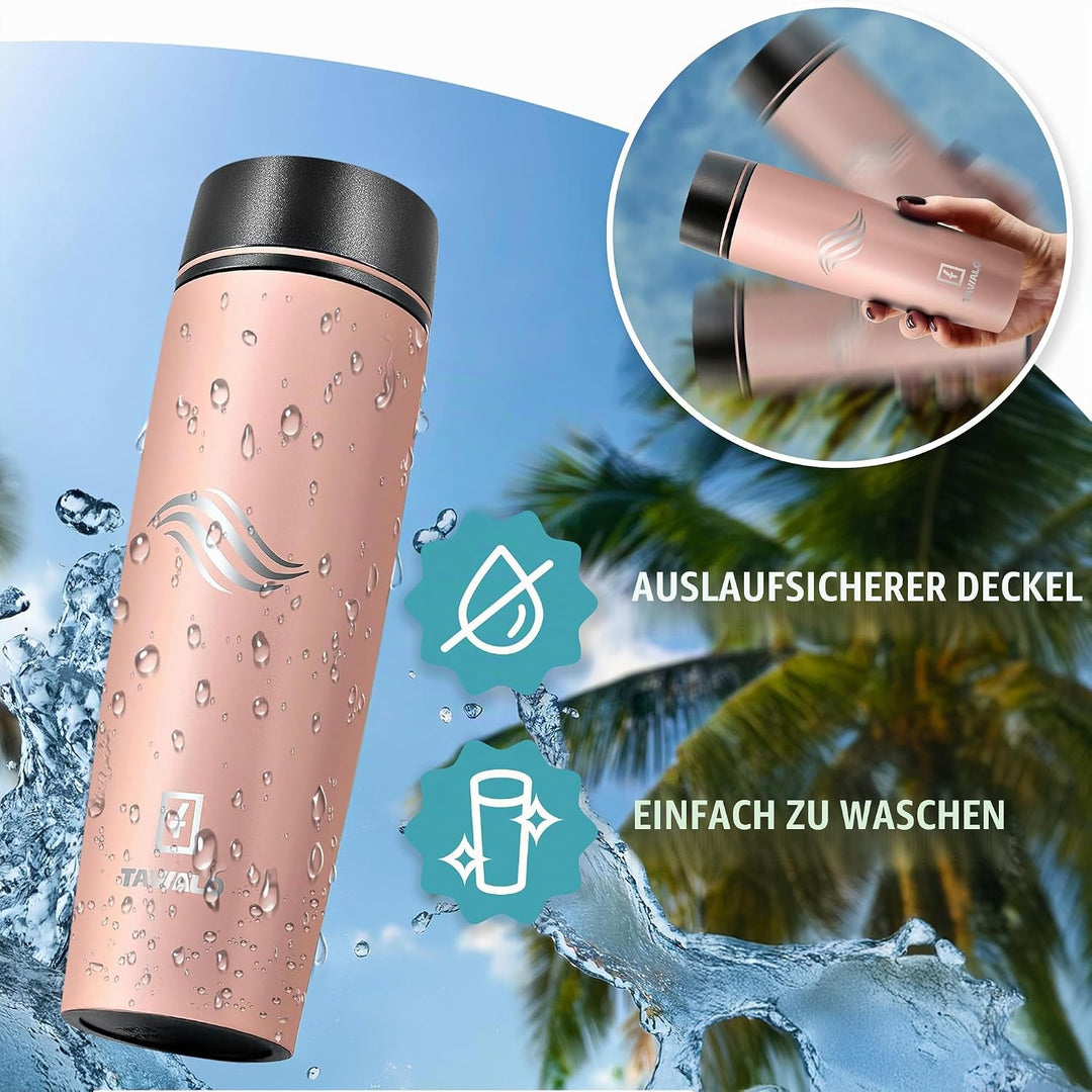 Thermobecher 460ml Travel Mug puderrosa Inox Edelstahl, Kaffeebecher/Isolierbecher Pulverbeschichtun