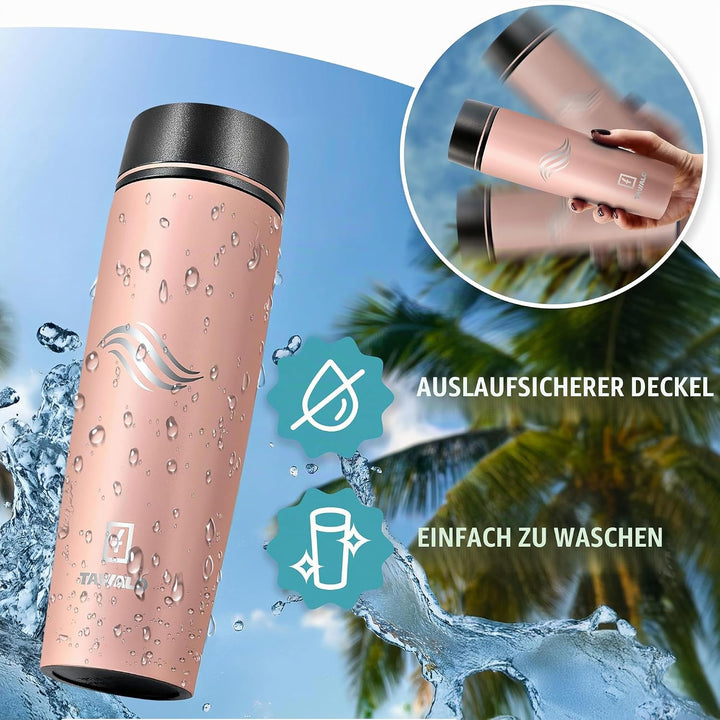 Thermobecher 460ml Travel Mug puderrosa Inox Edelstahl, Kaffeebecher/Isolierbecher Pulverbeschichtun
