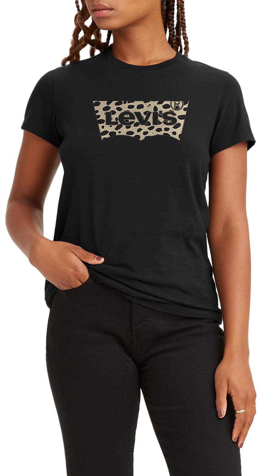 Levi's Damen The Perfect Tee T-Shirt, Large Batwing XXS Batwing Leopard Caviar, XXS Batwing Leopard