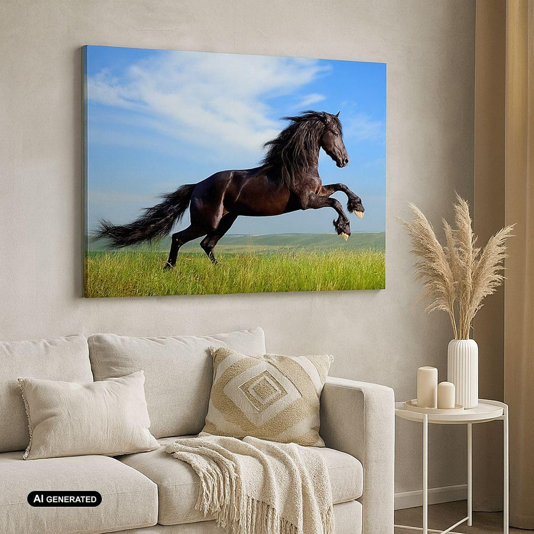 Bilder auf Leinwand Schwarzes Pferd Pferd Galopp Leinwandbild 70x50cm Wandbilder Dekoration Wohnzimm
