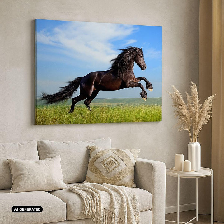 Bilder auf Leinwand Schwarzes Pferd Pferd Galopp Leinwandbild 70x50cm Wandbilder Dekoration Wohnzimm