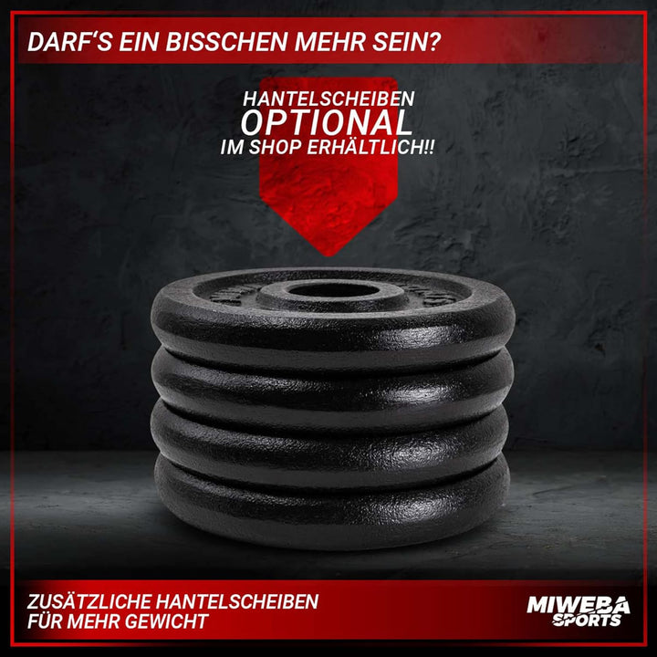 Miweba Sports Hantelset MKH110 | 10 kg | 20kg - 𝐏𝐫𝐨𝐟𝐢 Einzelhantel - Hanteln 2er Set - Stange 30mm -