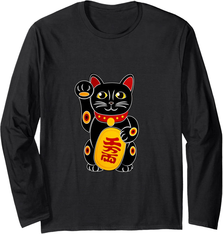 Winkekatze Maneki Neko Lucky Yoga Cat Katze Glücksbringer Langarmshirt