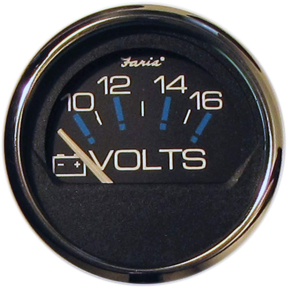 Faria 13705 Chesapeake Edelstahl-Voltmeter (10–16 VDC) – 5,1 cm, Schwarz, schwarz