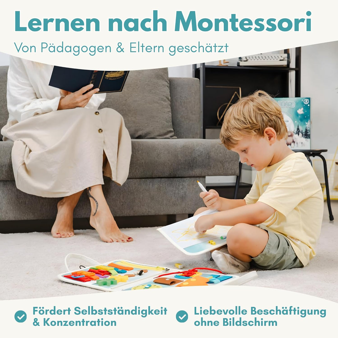 Lion’s Collection® Montessori Busy Board Deutsch ab 3 Jahre – Activity Board & Quiet Book für Kleink