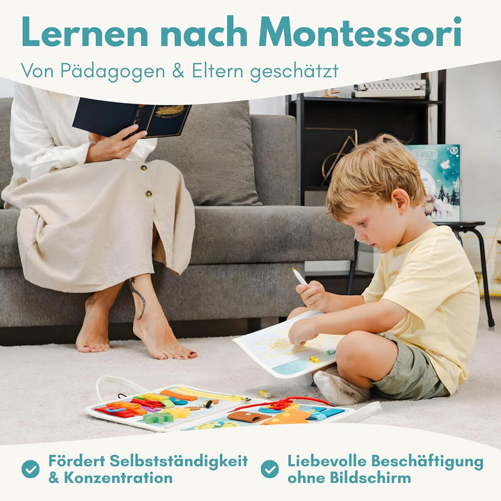 Lion’s Collection® Montessori Busy Board Deutsch ab 3 Jahre – Activity Board & Quiet Book für Kleink