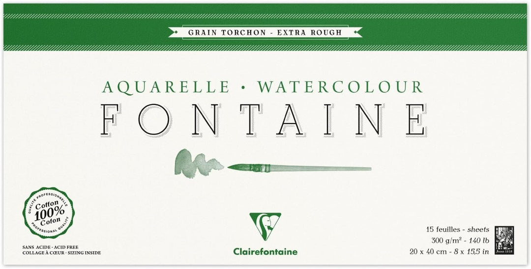 Clairefontaine 96438C Malblock, 4-seitig verleimt Aquarellpapier Grobkorn Torchon, Fontaine/Hadern,