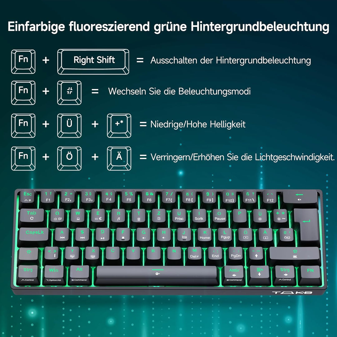 TMKB T61SE Gaming Mechanische Tastatur mit Deutsches QWERTZ Layout,Blauer Schalter,Schwarz QWERTZ La