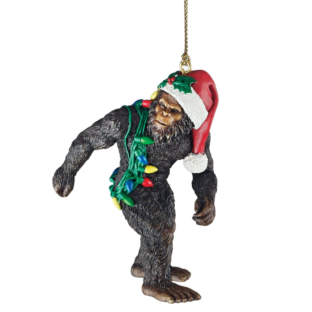 Design Toscano Bigfoot, der Weihnachts-Yeti mit Sabtas Mütze Witzige Weihnachtsbaumdeko, Polyresin,
