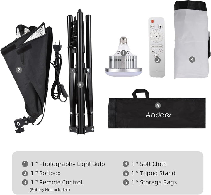 Andoer Fotografie Studio Licht Kit: 40x40 cm Softbox Beleuchtungsset mit 85W, 2800K-5700K Zweifarbig