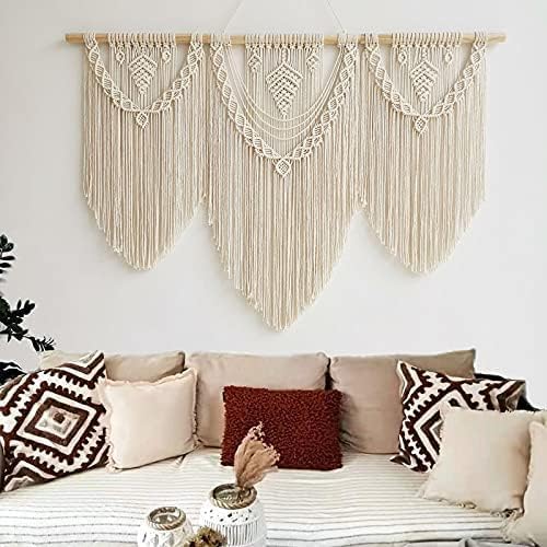 Hibisaws Makramee 110cm (W) x 82cm (H) Wandteppich Boho, Grosse, Handgewebt, Schlafzimmer Wanddeko ，