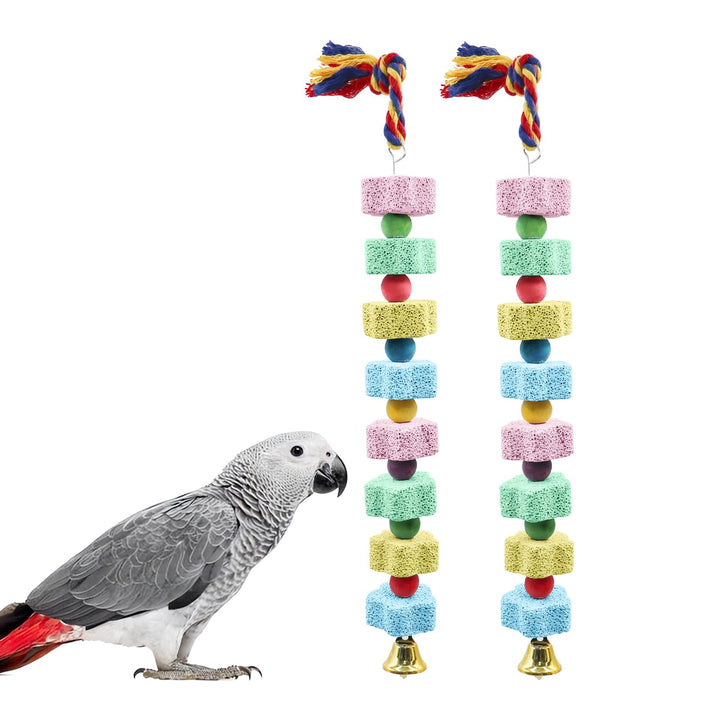 2er-Pack Vogelkauspielzeug, Bunter Schnabelpflegestein mit Glöckchen für Papageien, Käfigzubehör für