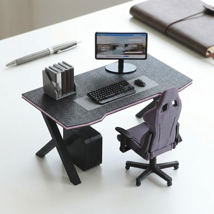 Didiseaon Miniatur-Gaming-Schreibtisch Und Puppenhaus-computerstuhl, Massstab 1:12, Mini-möbelmodell