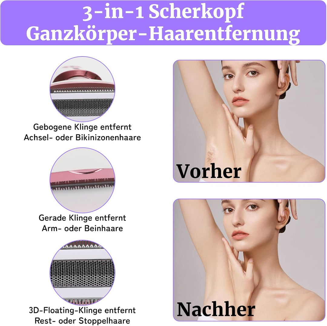 Elektrischer Damenrasierer 4-in-1 mit LED Display für Frauen & Männer, Nass- & Trockenrasierer IPX7